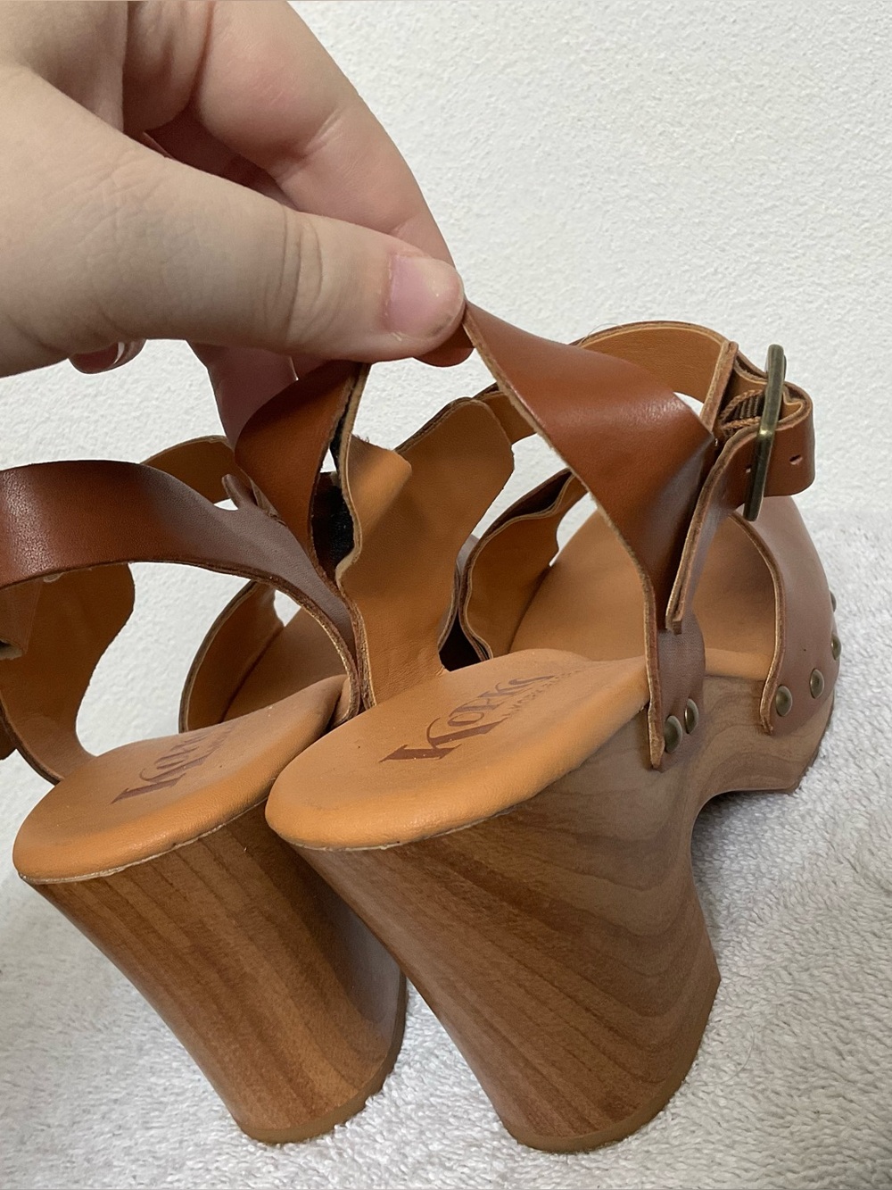 Korks By Cork Ease Gwen Peep Toe Platform Brown Ankle Strap Heel Size 9 - Picture 6 of 8